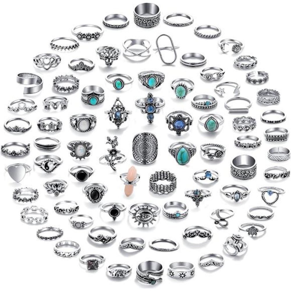 17 MILE 82 Pcs Vintage Silver Knuckle Rings Set for Women, Bohemian Stackable